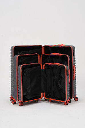 Keo-Plus Gri-Turuncu 3 lü Set Silikon Kırılmaz PP Valiz