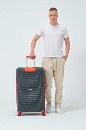 Keo-Plus Gri-Turuncu 3 lü Set Silikon Kırılmaz PP Valiz