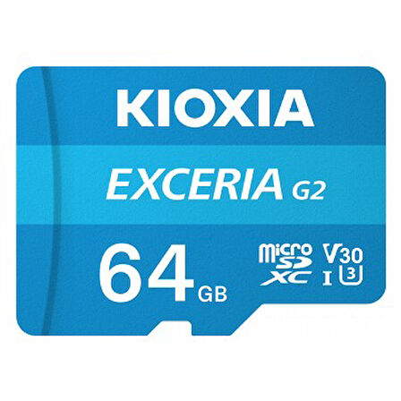 Kioxia Exceria GX 64 GB MicroSDXC Hafıza Kartı - UHS-I V30 U3 A1 + SD Adaptör, 4K Video Çekim Desteği