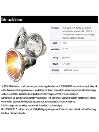 Uva Uvb Lamba 3.0 Sürüngen Lambası 25w