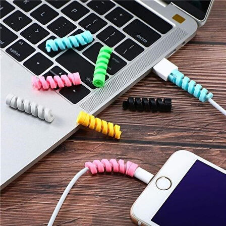 Evyora® 4lü Apple, Android Şaj Kablosu Koruyucu Silikon Spiral Yay Aparat