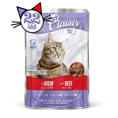 Plaisir Pouch 100Gr Sığır&Hindi Etli 22Adet Kedi Maması