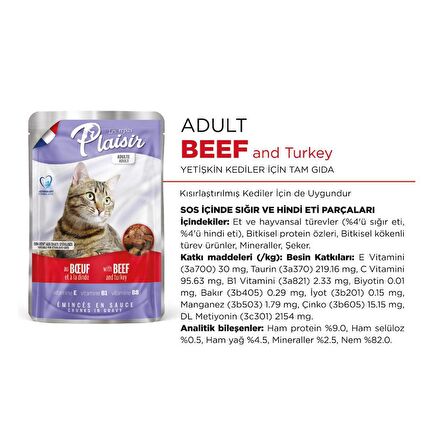 Plaisir Pouch 100Gr Sığır&Hindi Etli 22Adet Kedi Maması