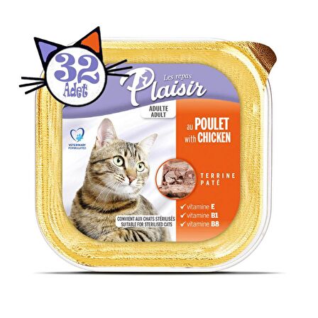Plaisir Pate 100Gr Tavuk Etli 32Adet Yaş Kedi Maması