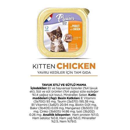 Plaisir Pate 100Gr Tavuk Etli&Sütlü 24Adet Yavru Yaş Kedi Maması
