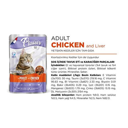 Plaisir Pouch 100Gr Tavuk Etli&Ciğerli 4Adet Kedi Maması