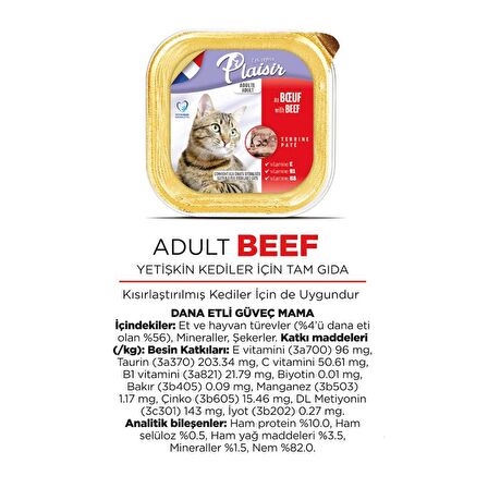 Plaisir Pate 100Gr Sığır Etli 4Adet Yaş Kedi Maması