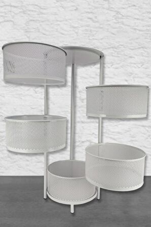 Digithome Metal Çok Amaçlı 5 Katlı Patates Soğan Sepeti Sebzelik Beyaz – 1056 C1-1-156