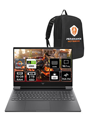 HP Victus 16 R5 7640HS 16GB RAM 2TB SSD RTX4060/8GB 144Hz 16.1'' FHD FDOS Gaming Laptop & PER4 ÇANTA