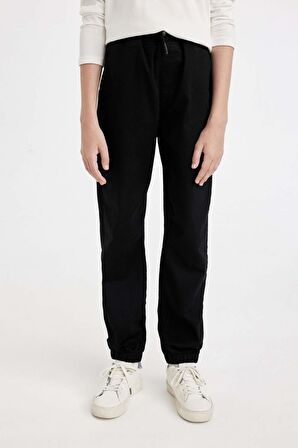 DeFacto Erkek Çocuk Beli Bağcıklı Lastikli Paça Cepli Basic Düz Siyah Jogger Gabardin Pantolon A9395A824WNBK81