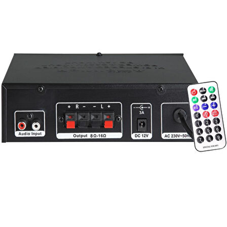 Notel Not-306 2X20W 4-8 Ohm Usb Sd Girişli Bluetoothlu 2 Mikrofon Girişli Trafosuz Amfi Stereo Mini Anfi Uzaktan Kumanda