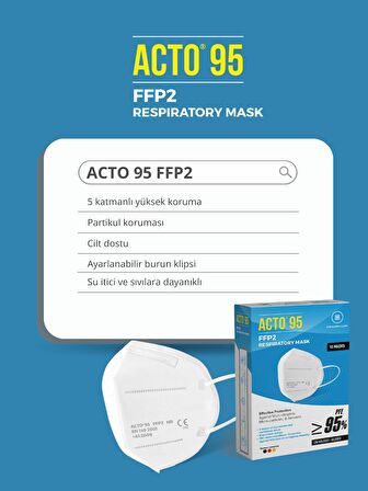 ACTO® 95 FFP2 MASKE 10 adet | 5 Katman Koruyucu Filtrasyon Oranı %95