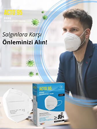 ACTO® 95 FFP2 MASKE 10 adet | 5 Katman Koruyucu Filtrasyon Oranı %95