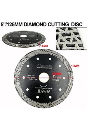 Mesh Turbo 5" 125mm Granit Mermer Seramik Karo Tuğla Için Elmas Taşlama Diski