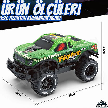 Uzaktan Kumandalı Full Fonksiyon Led Işıklı Gövde 1:20 Ölçek Canavar Kamyon Rc Off-road Araba Yeşil