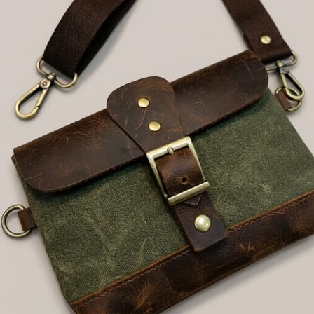Kadın %100 Hakiki Deri Kanvas Çapraz Askılı Retro Omuz Çantası 21x15 cm