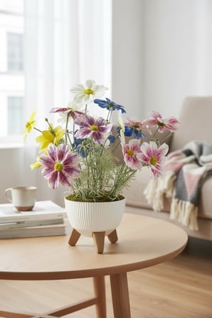 Yapay Çiçek Renkli Gerbera Papatya Salon Çiçeği Zigon Saksıda Yapay Bitki 50*40cm