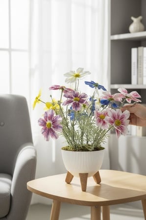 Yapay Çiçek Renkli Gerbera Papatya Salon Çiçeği Zigon Saksıda Yapay Bitki 50*40cm