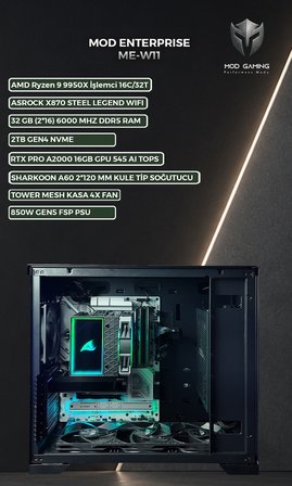 Enterprise ME-W11 AMD Ryzen 9950X | 32 GB RAM | X870 | 2 TB SSD | RTX PRO 2000 AI | W11 Workstation İş İstasyonu OEM Paket