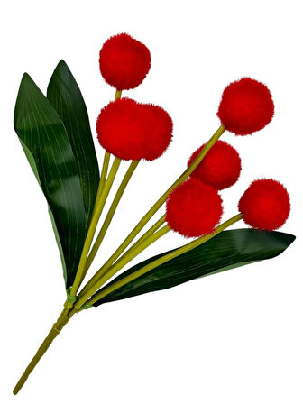 Yapay Çiçek Kırmızı Pompon Çiçeği Dekoratif Yapay Çiçek 30*20cm