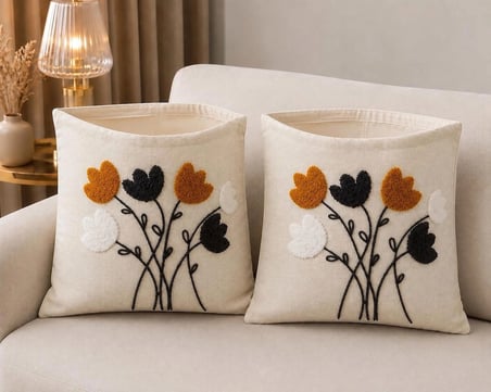 2 Li Punch İşleme Kırlent Kılıfı Fermuarlı 45x45 cm