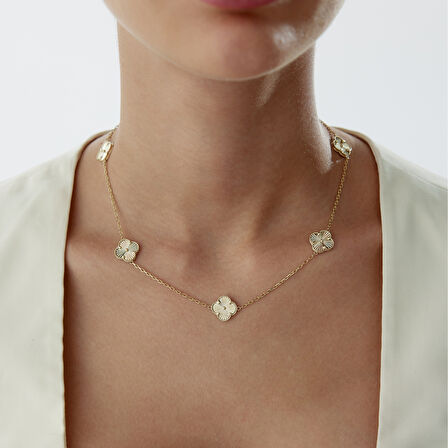 Altın  Beşli Yonca Cleef Kolye