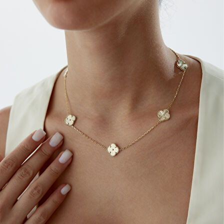 Altın  Beşli Yonca Cleef Kolye