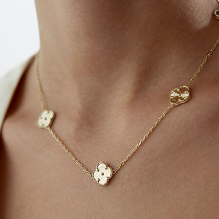 Altın  Beşli Yonca Cleef Kolye