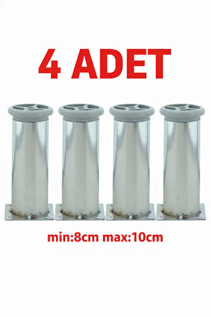 LUDIA Metal Ayarlanabilir 4 Adet Mobilya Ayağı Metal Tablalı 8cm