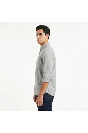 keten karışımlı slim fit uzun kol erkek gömlek jh-0020 0020Gri / S