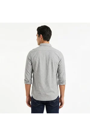 keten karışımlı slim fit uzun kol erkek gömlek jh-0020 0020Gri / S