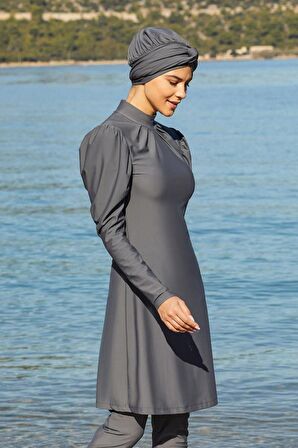 Adasea 4252 Antrasit  Lycralı Tasarım Tesettür Mayo