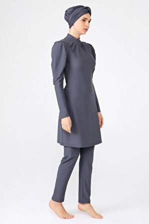 Adasea 4252 Antrasit  Lycralı Tasarım Tesettür Mayo