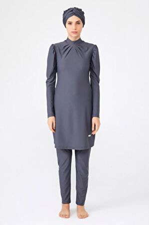 Adasea 4252 Antrasit  Lycralı Tasarım Tesettür Mayo