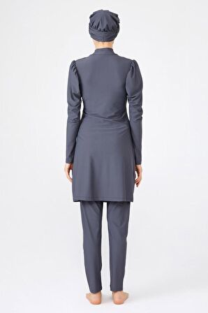 Adasea 4252 Antrasit  Lycralı Tasarım Tesettür Mayo