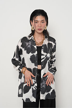 KADIN BÜYÜK ÇİÇEK DESENLİ OVERSİZE GÖMLEK