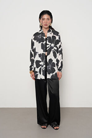 KADIN BÜYÜK ÇİÇEK DESENLİ OVERSİZE GÖMLEK