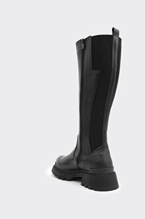 Hakiki Deri Kısa Topuklu Fermuarlı Kadın Çizme