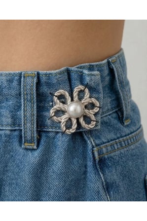 Pantolon Bel Daraltıcı Düğme, Çiçek Model Dekoratif Düğme İnci Detaylı, Pantolon Beli Küçültme