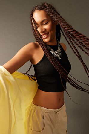 DeFacto Fitted Halter Yaka Fitilli Kaşkorse Basic Düz Atlet U0357AZ23SMBK81