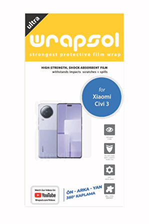 Xiaomi Civi 3 Full Kaplama Ön Ekran, Arka Ve Yanlar Köşeler Dahil 360 Derece Esnek Poliüretan Film