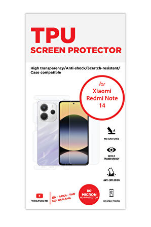 Xioami Redmi Note 14 Ekran, Arka ve Yan Koruyucu Fullbody Kaplama TPU Film