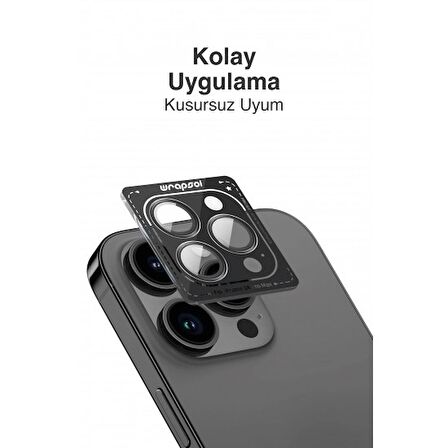 iPhone 15 Pro Max Kamera Lens Koruyucu Siyah Titanyum Kolay Uygulama Aparatlı