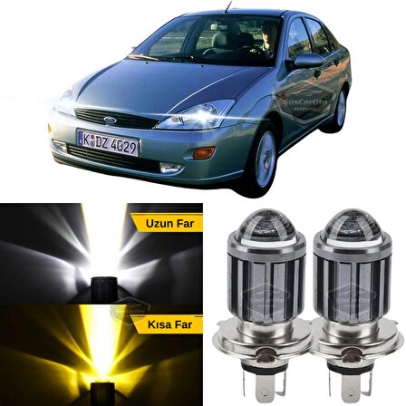 Ford Focus 1 Hb&Sedan 1998-2004 Uyumlu Mercekli Far Ampulü Led Xenon Çift Renk Sarı-Beyaz Far Şimşek Etkili CSP Led Lamba Uzun Kısa 2 Adet Takım