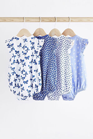 Next Baby % 100 Pamuklu Mavi Çiçek Desenli 4’lü Romper Set