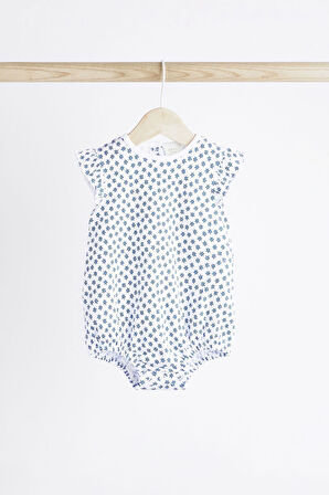 Next Baby % 100 Pamuklu Mavi Çiçek Desenli 4’lü Romper Set