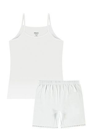 Öts Kız Çocuk İpaskı Atlet Boxer Ribana Beyaz (%100 Pamuk)