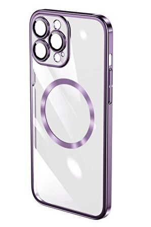 Apple iPhone 14 Pro Kılıf Kamera ve Lens Korumalı Magsafe Şeffaf Renkli Çerçeveli Sert PC Lüx Kapak
