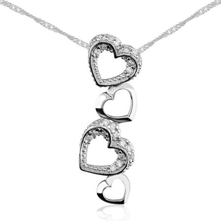 925 Ayar Gümüş Kalpler Kadın Gümüş Kolye