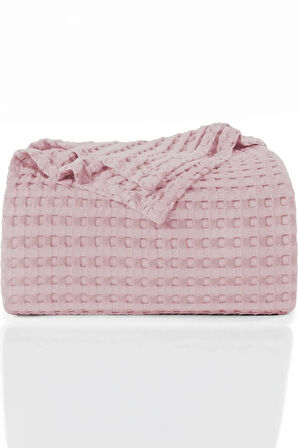 | %100 Pamuk Waffle Desen Pembe Çift Kişilik Pike |yatak Örtüsü | 200x230 | Çok Amaçlı Örtü